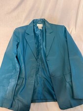 Chadwick's Women's Jacket Teal Leather 2 Button Flap Pockets Lined Size 12