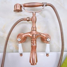 Antique Red Copper Brass Clawfoot Bath Tub Faucet Shower Mixer Tap Set sna310