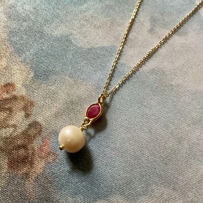 Pendentif Argent Massif 925 Avec énorme Rubis Et Perle - Style Art Déco Ancien