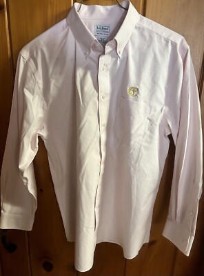 LL Bean Pink Oxford Dress Shirt W/ Gold Christian Logo Men s  16-32 Button Up