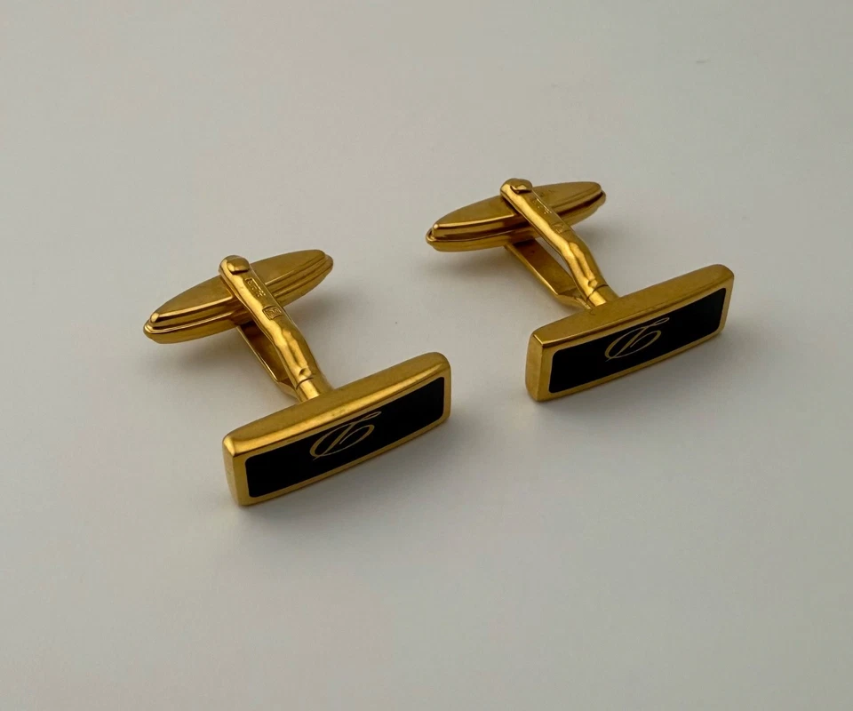 Vintage S.T. Juego de gemelos y clip de corbata de laca negra chapados en oro Dupont Foto 3 de 4