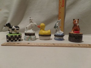 "Porcelain hinged trinket boxes" lot of 5 unique pieces