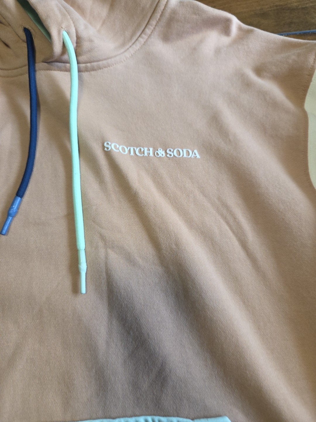Scotch & Soda Colorblock Hoodie Men’s Med Tan Navy Cream Mint Organic Cotton image 8