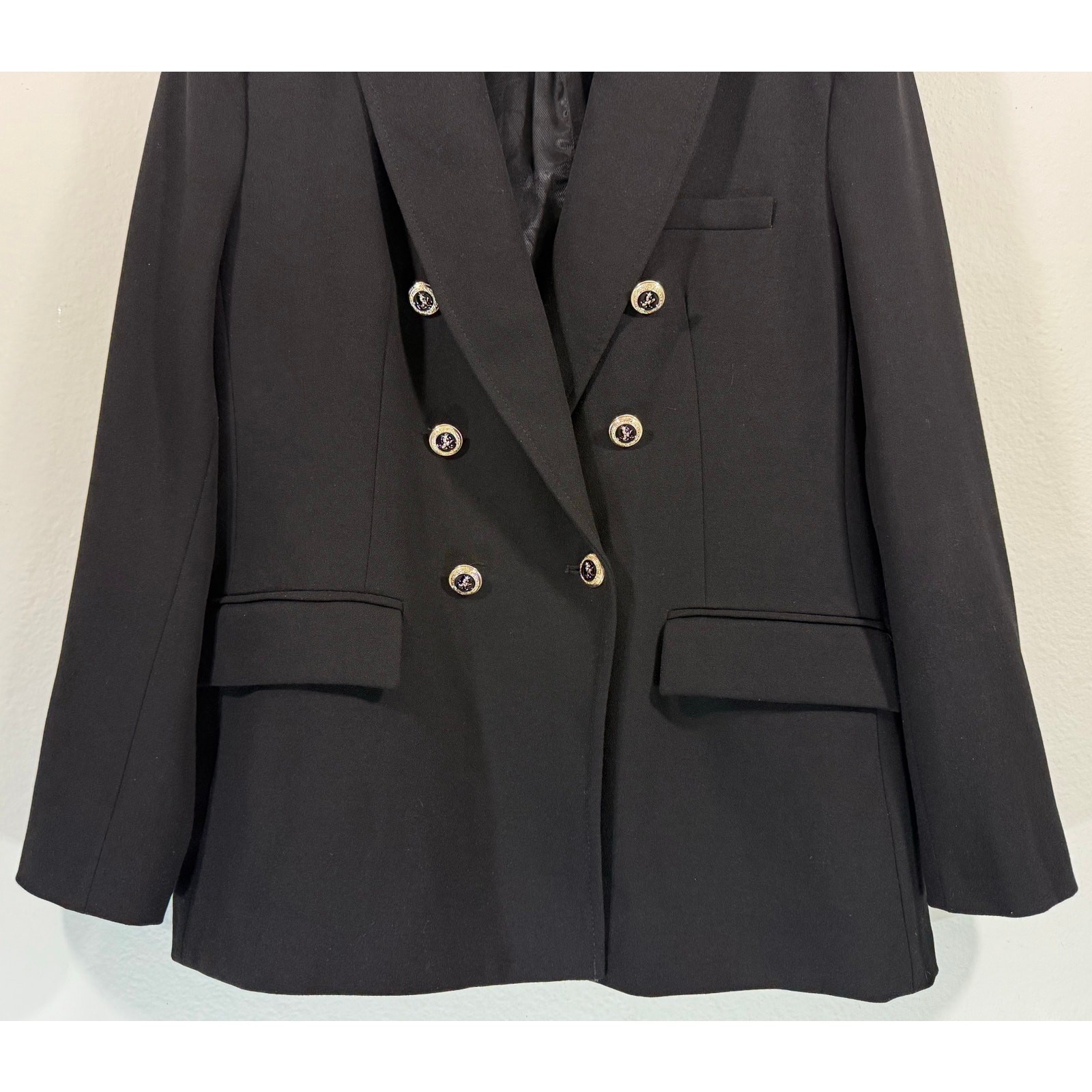 ZARA Black Double Breasted Tailored Blazer Gold Buttons Women’s Size XL thumbnail 4
