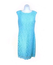 Lauren RL NWT Sheath Dress Turquoise Sleeveless Lined Eyelet Overlay SZ  6