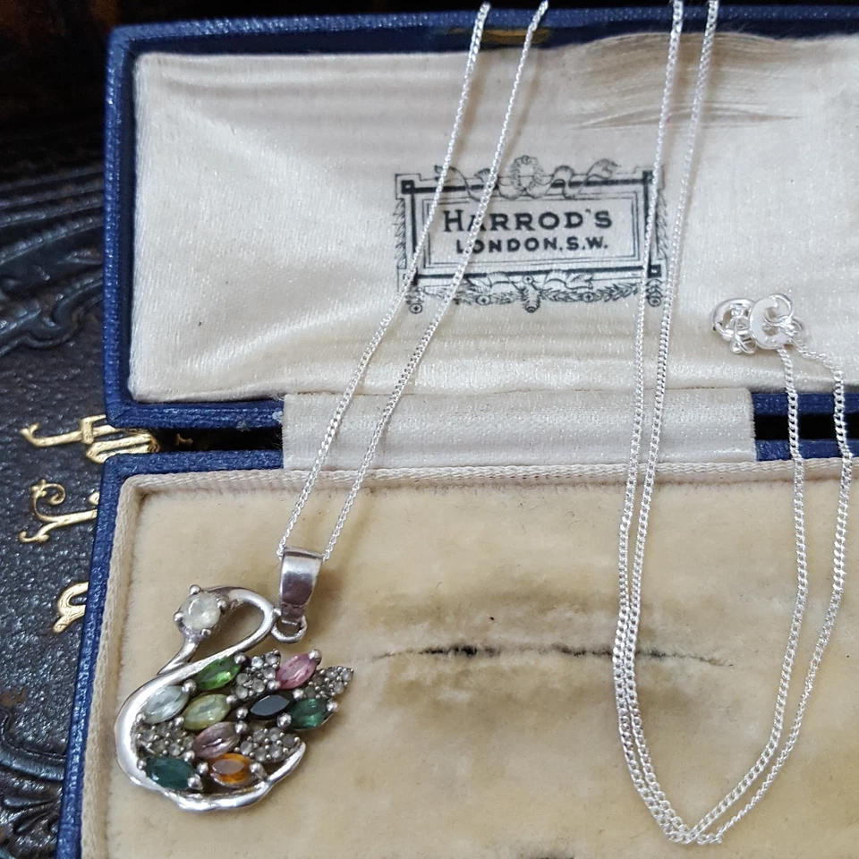 Collar de plata de ley 925, colgante de turmalina multicolor, colgante de cisne  Foto 2 de 4