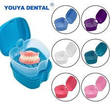 Clean Denture Bath Case Dental False Teeth Storage Box w/Hanging Net Container