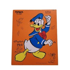 Vintage Playskool Donald Duck Wood Tray Puzzle 8 Piece Disney 190-2 Orange