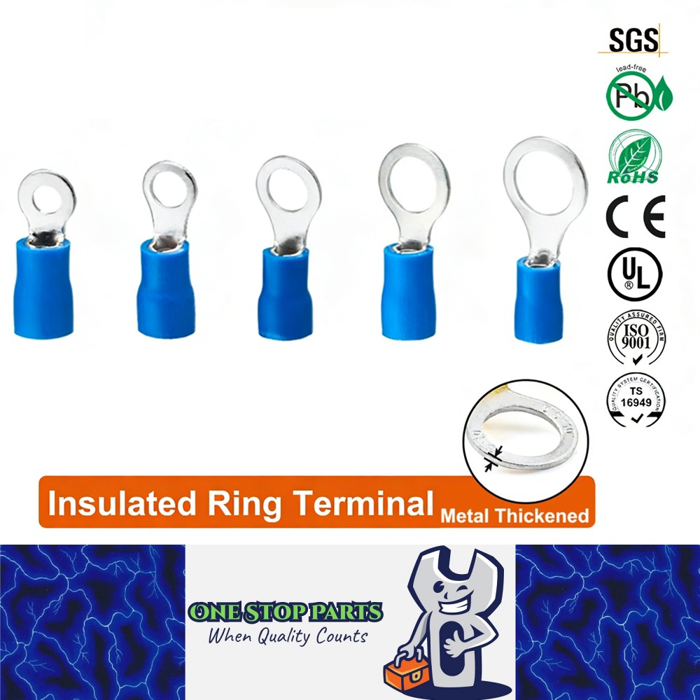 100x Blue Insulated Ring Crimp Terminal Wire Connector 16-14AWG Eyelet Car M3-M8