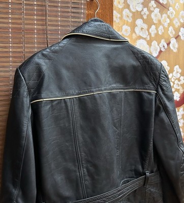 60s German Leather Black Motorcycle Rider Jacket Size 52 WWII