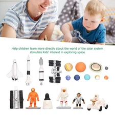 19Pcs Space Model Toys Aerospaceplane Satellite Lunar Rover Astronaut 9 Planets