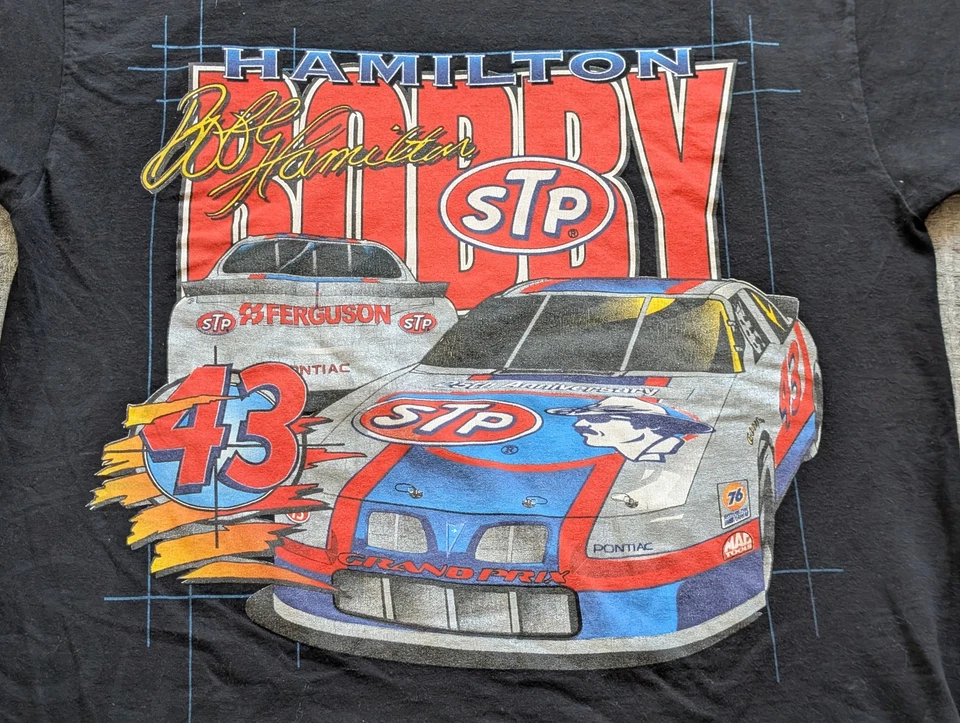 Vintage STP Racing Shirt Mens Large Black NASCAR Bobby Hamilton 43 Pontiac 90s - Image 3 of 4