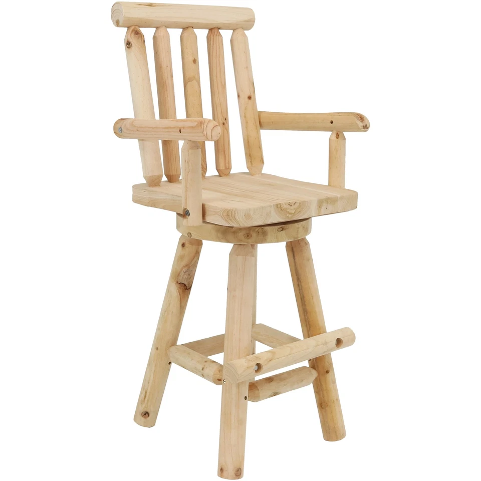 Rustic Log Style Unfinished Fir Wood Indoor Bar Stool by Sunnydaze - Image 2 of 4