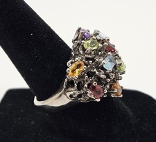 Vintage Sterling Multi 10 Stones Cluster Ring, Size 7