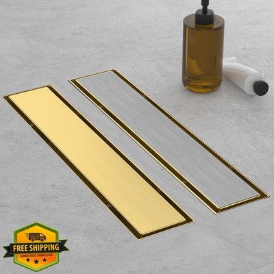 Linear Shower Drain 18'' Brushed Gold 304 Stainless Tile Insert Floor