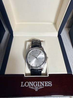 Longines Flagship Automatic Silver Dial Leather Strap Watch Box Papers