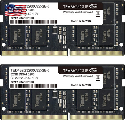 TEAMGROUP Elite DDR4 64GB Kit (2 X 32GB) 3200Mhz PC4-25600 CL22 (2933Mhz or 2666
