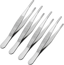 4 Pcs 5-Inch Stainless Steel Straight Blunt Tweezers with Serrated Tip