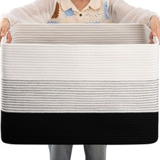 108L Large Cotton Rope Basket, Rectangle Woven Baskets for Storage, Nursery B...