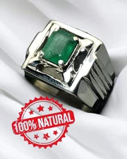 Men Large Emerald Stone Square Handmade Ottoman Ring,
