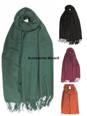 Damen Uni Kaschmirmischung Klassisch Uni Weich Winter Schal mit Quaste Saum