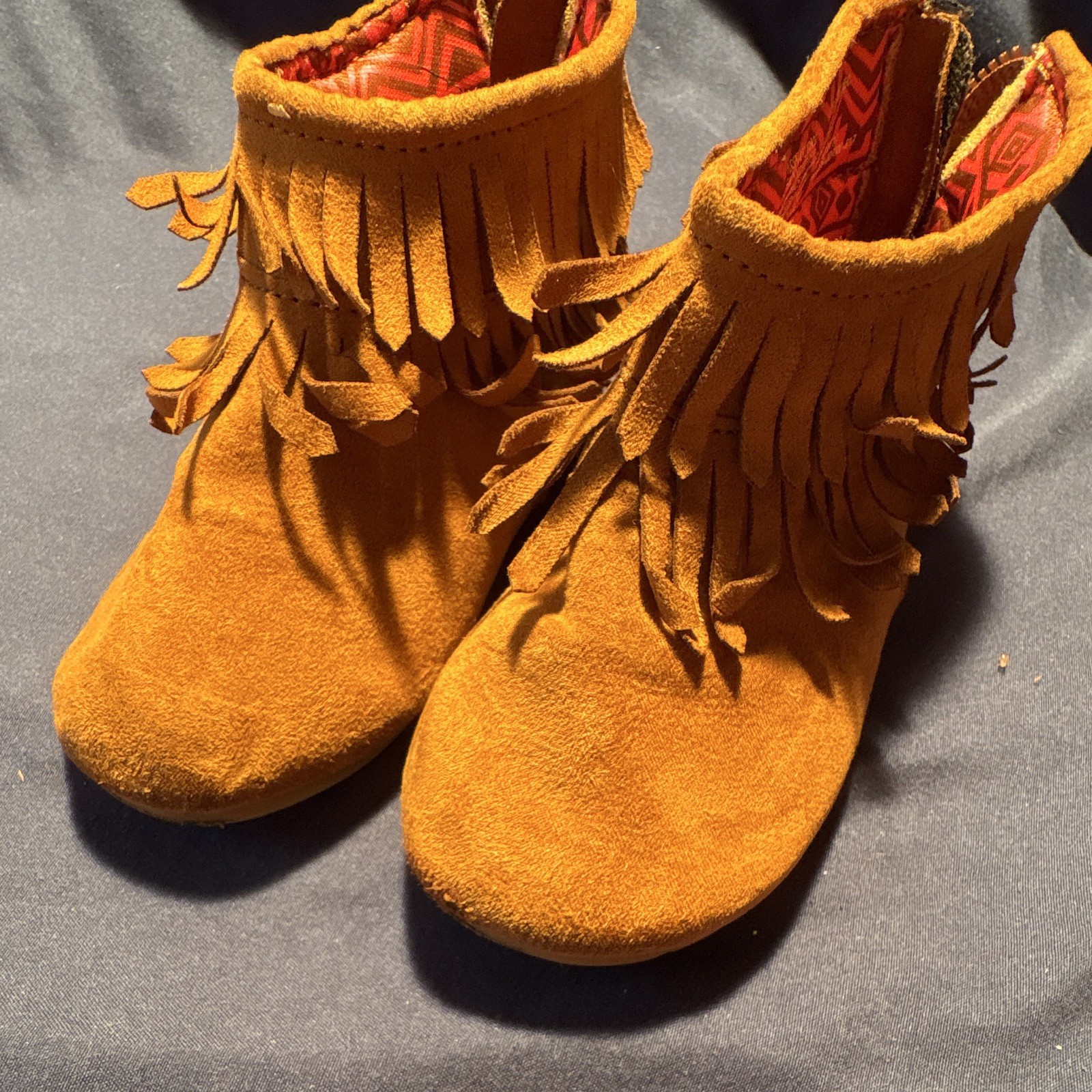 Garanimals Unisex Kids Brown Suede Fringe Ankle Boots Zip Flat Heel US 6