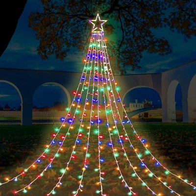Christmas Tree Waterfall Lights Color Changing Indoor Outdoor 200 LED SOLAR