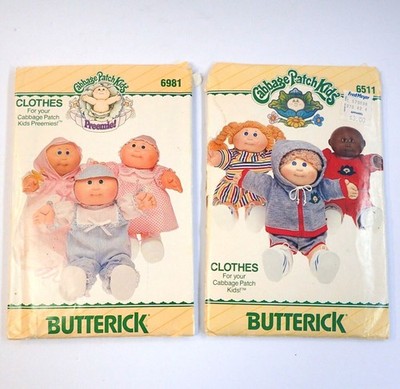 Vintage 80s Cabbage Patch Kids Doll Clothes Butterick Sewing Patterns 6981 6511