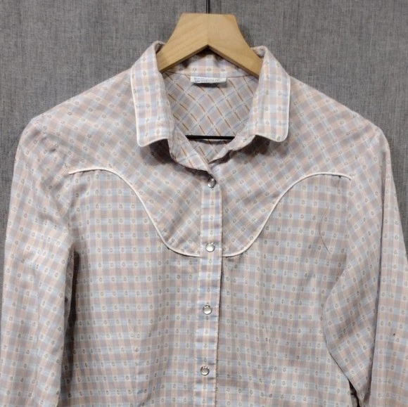 Camisa Western Vintage Levis Perla Botón a Presión Para Mujer L Rosa Vaquera Rodeo Años 70 Foto 2 de 4