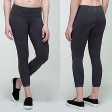 Lululemon Dark Gray Luon Mid Rise Ruched Mesh Ankle Leggings  women's 8