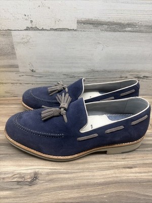 Johnston & Murphy Mens Blue Suede Tassel Loafers Sheepskin 9m