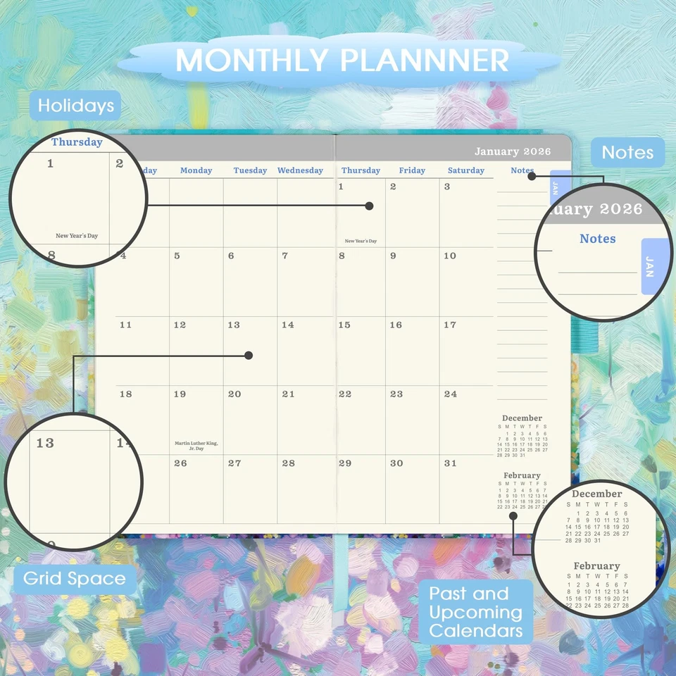 2026 Pocket Planner Oil Painting Cover Weekly Monthly Personal Organizer 2025... - Image 3 of 4