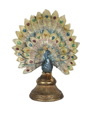Clayre & Eef Figur Pfau goldfarben auf Sockel Deko 30 cm hoch Vintage Look