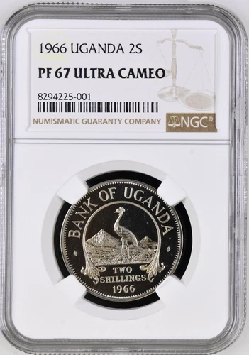 1966 Uganda 2S Shillings Proof Crowned Crane Bird Copper-Nickel NGC PF 67 UC