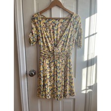 Free People French Quarter Mini Dress Yellow Floral Tie Front Deep V Ruffle 4