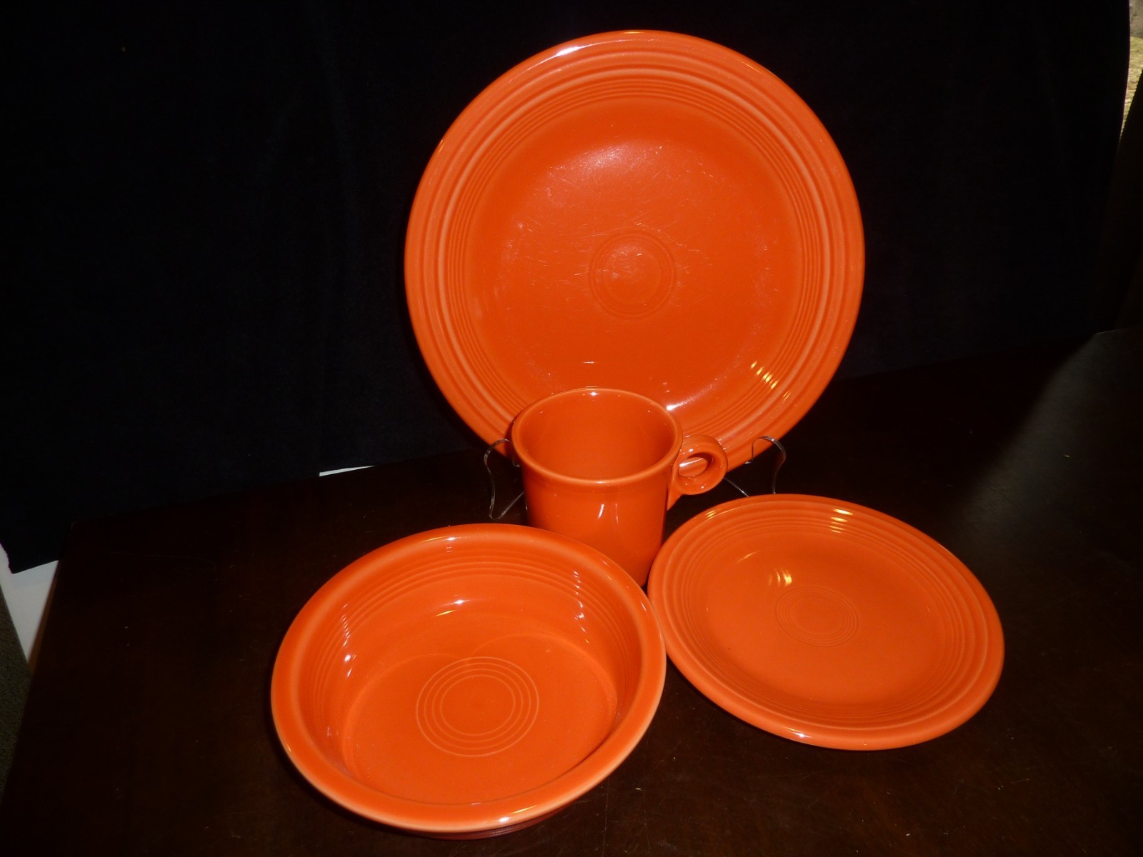 Fiesta Ware Homer Laughlin orange poppy 4 piece dinnerware set