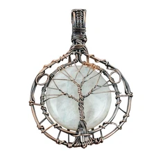 Friendship Day Deal Copper Rainbow Moonstone Stone Tree Of Life Pendant Jewelry