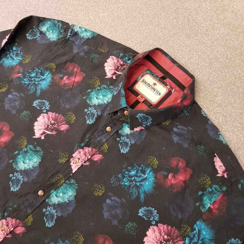 Joe Browns мужская рубашка 2XL XXL черный коричневый цветочный повседневные моды 60-х 70-х праздник - Изображение 2 из 4
