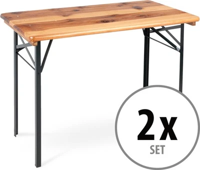 2x Table Jardin Terasse Pliable Bois Extérieur Meuble Camping Bière Balcon 117cm - Photo 1/4