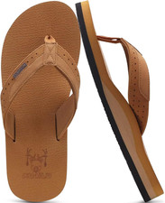 Men'S Yoga Mat Leather Flip Flops with Arch Support Comfortable Cushion Walking