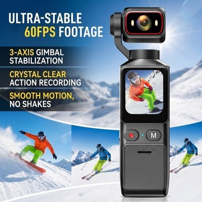 2.7K Pocket Kamera 180° Drehbar WLAN Vlog Actioncam 1.96'' Touchscreen Camcorder