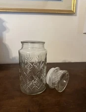 1983 Planters Mr Peanut Clear Glass Jar Canister with Lid Logo on Bottom 8"