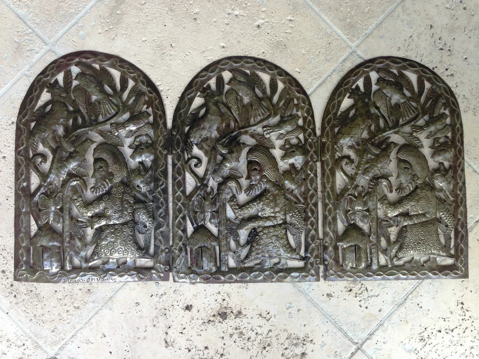 ЭКРАННЫЕ панели триптическая скульптура искусство из переработанного металла НОВАЯ пастораль - Изображение 3 из 4