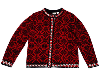 Fair Isle Design L.L. Bean Red Sweater Cotton Women's Cardigan Snowflake 