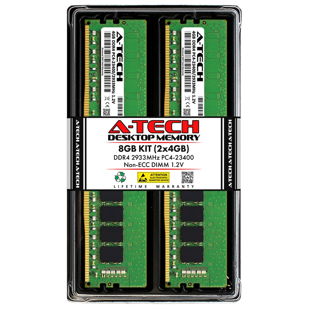 A-Tech 8GB 2x 4GB PC4-23400 Desktop DDR4 2933 Non-ECC DIMM 288-pin