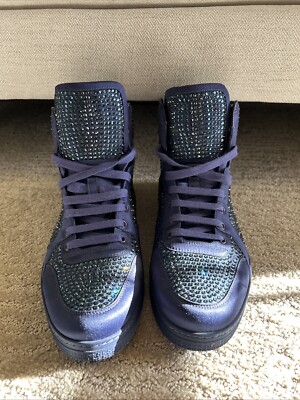 Gucci Purple Crystal Embellished Satin And Leather High Top