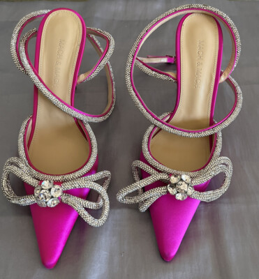 パンプス MACH & MACH Powder pink satin pumps Double Bow - Women's Black Satin Pumps with Tapared Toe