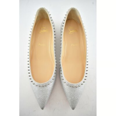 Christian Louboutin Anjalina Flat Silver Glitter Spike Pointed