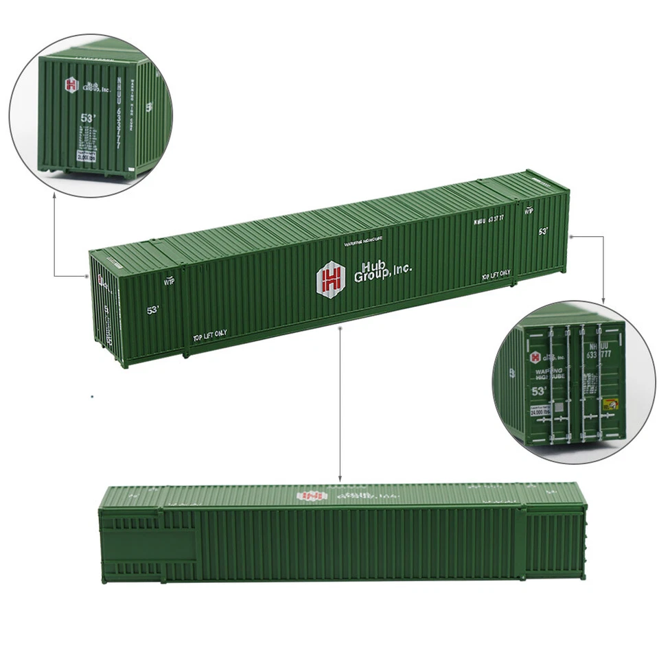 Evemodel 3pcs N Scale 53ft 1:160 Shipping Container 53' Cargo Box with Magets - Image 4 of 4