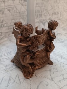 Vintage Christmas Candle Holder In Antique Gold With Angles  Playing Instruments